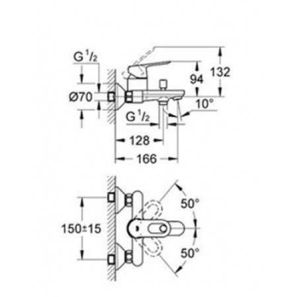 Grohe Смеситель для ванны BauLoop хром (32815000)