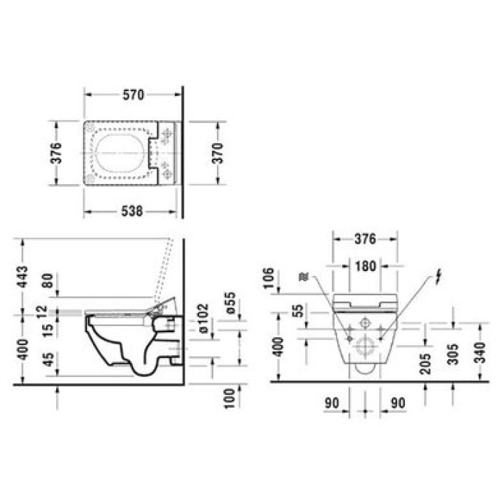 Плитка керамогранит Унитаз подвесной безободковый Duravit Rimless Vero Air SensoWash 2525590000 для пола