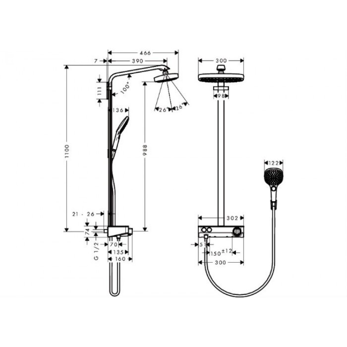 Душевая система Hansgrohe Raindance Select E 300 2jet Showerpipe (27126400)