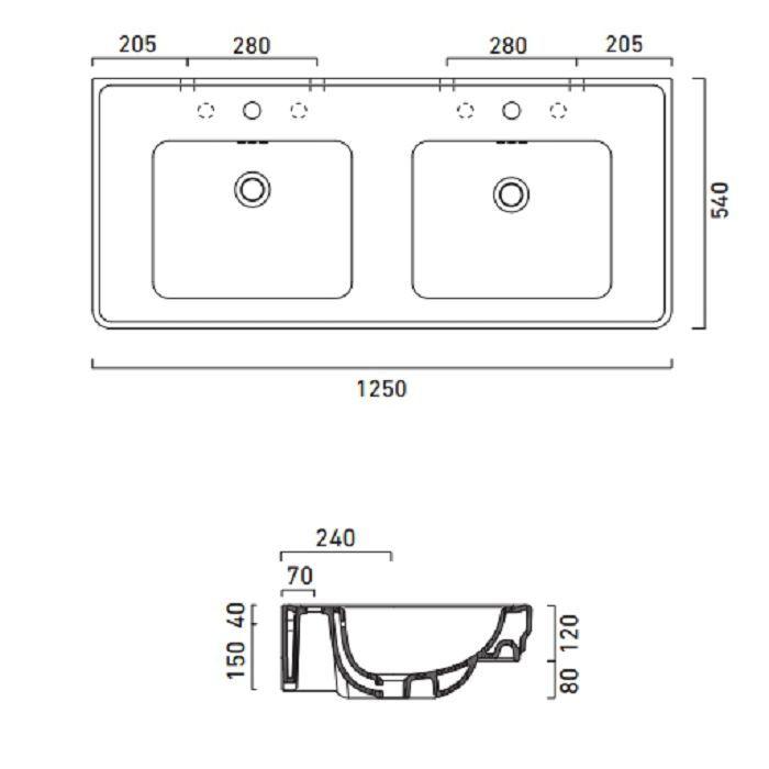 Керамическая раковина 125 см Catalano Canova Royal