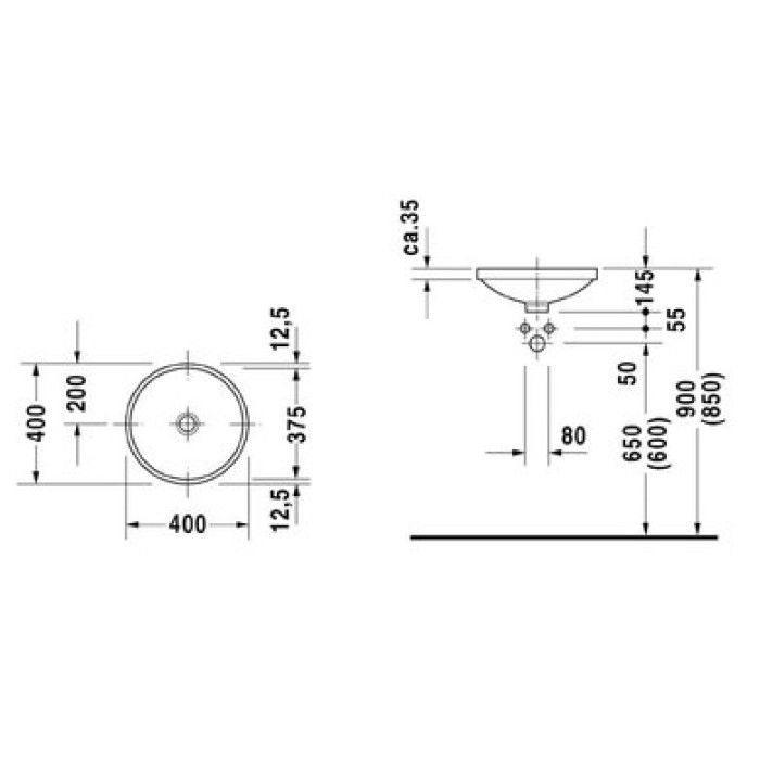 Плитка керамогранит Керамическая раковина 37,5 см Duravit Architec 0319370000 для пола
