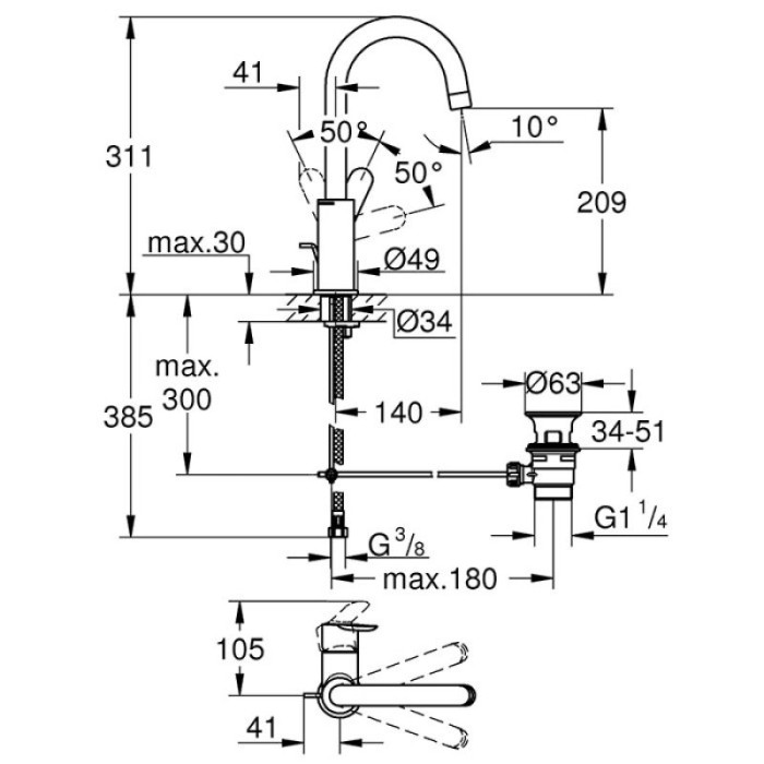 Grohe BauEdge Смеситель однорычажный для раковины L-Size (23760000)