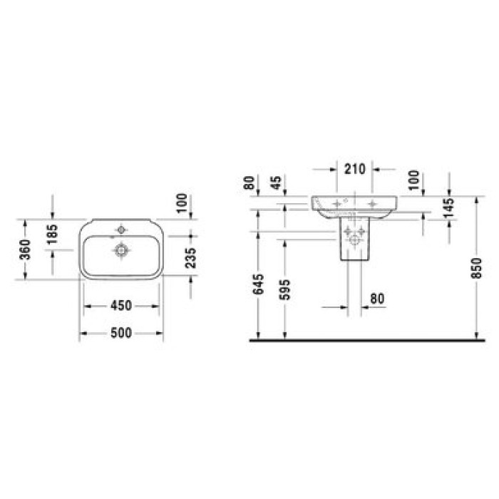 Плитка керамогранит Керамическая раковина 50 см Duravit Happy D.2 0709500000 для пола