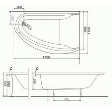 Ванна асимметричная Kolo Mirra XWA3370000 правосторонняя 170x110 с ножками