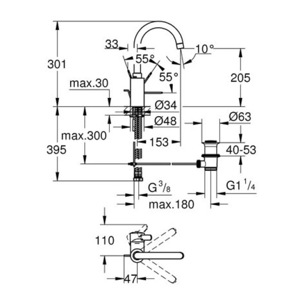 Смеситель для раковины Grohe Eurosmart cosmopolitan L-Size 32830000