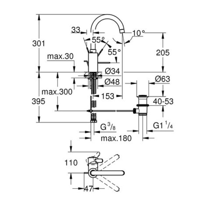 Смеситель для раковины Grohe Eurosmart cosmopolitan L-Size 32830000