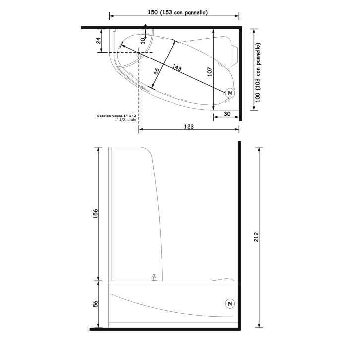 Gruppo Treesse Syria Box Easy Ванна угловая в современном стиле 153x103xh212 см