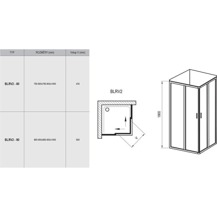 Элемент душевого уголка Ravak Blix BLRV2- 80 Белый Transparent