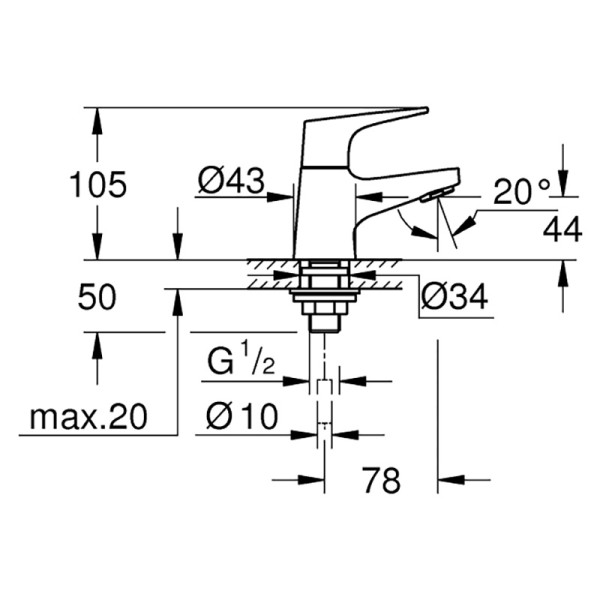 Grohe BauFlow Вертикальный вентиль XS-Size (20575000)