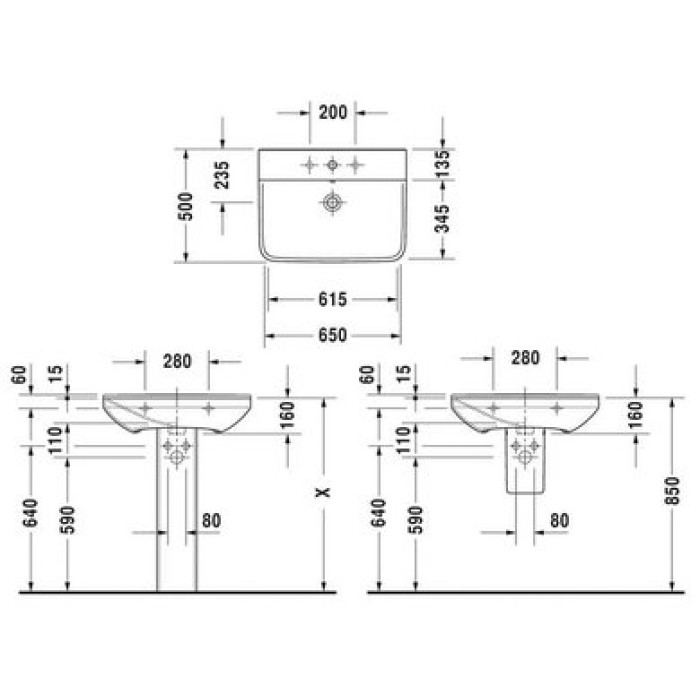 Плитка керамогранит Керамическая раковина 65 см Duravit P3 Comforts 2331650000 для пола