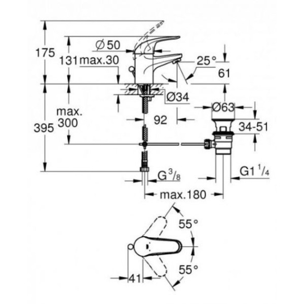 Grohe Euroeco Смеситель однорычажный для раковины S-Size (23262000)