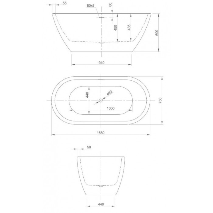 Ванна акриловая Knief Form XS 175x55 см (0100-257)