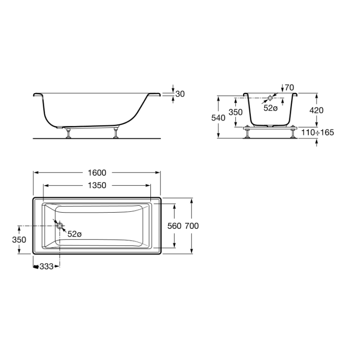 Ванна акриловая 160*70см ROCA VYTHOS A247942000 с ножками