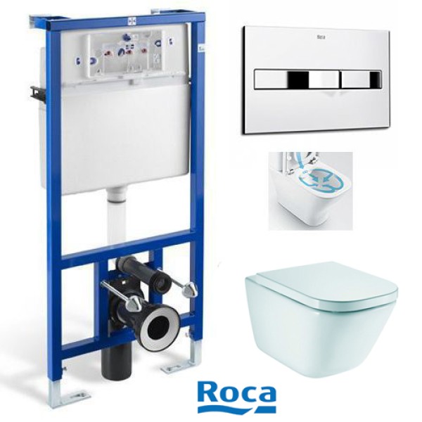 Комплект инсталляция Roca PRO и безободковый унитаз Roca GAP Rimless A34H47C000 с сиденьем slow-closing и клавиша смыва