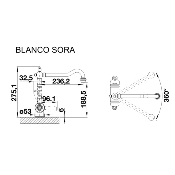 Смеситель кухонный Blanco SORA латунь полировка 520835