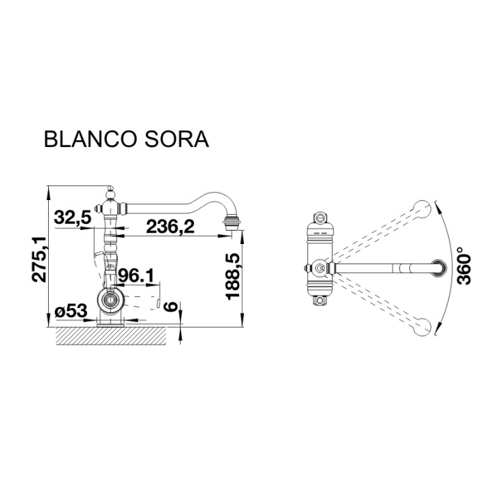 Смеситель кухонный Blanco SORA латунь полировка 520835