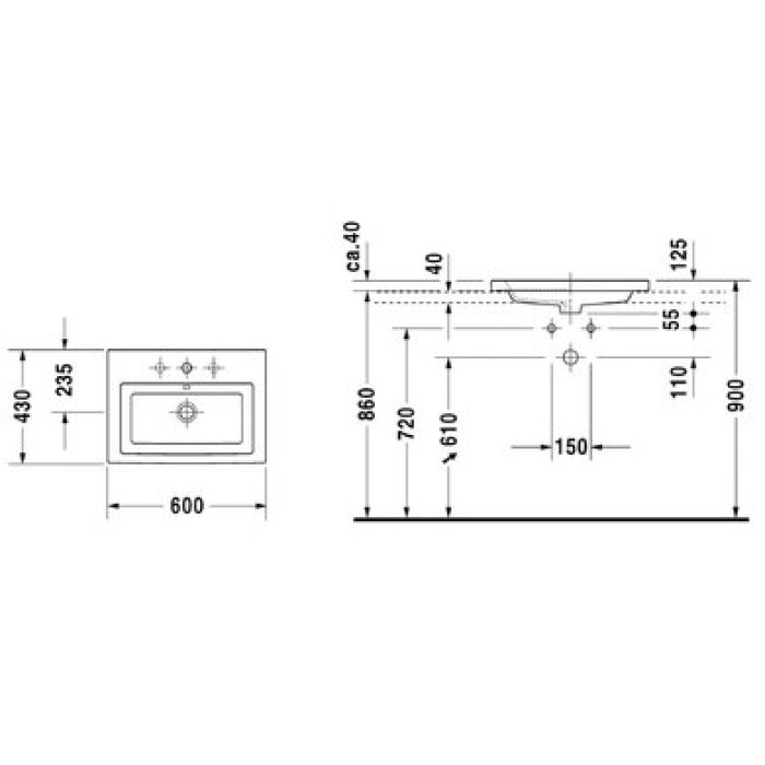 Плитка керамогранит Керамическая раковина 60 см Duravit 2nd floor 0347600000 для пола