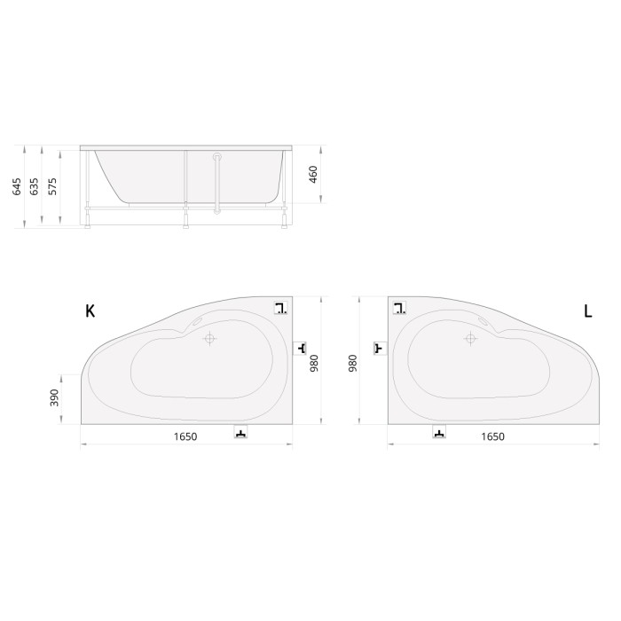 Ванна акриловая PAA Mambo L 1650x980x630