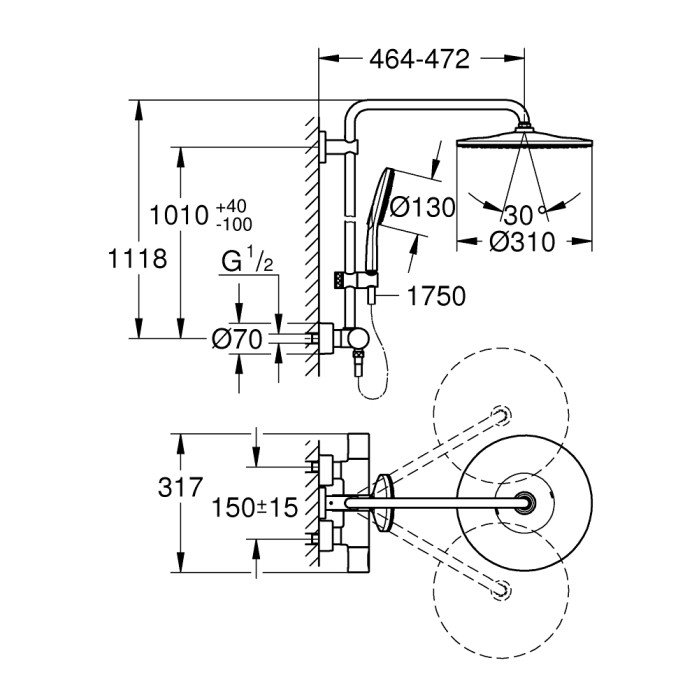 Плитка керамогранит Grohe Rainshower Smartactive 310 Душевая система 26648LS0 для пола
