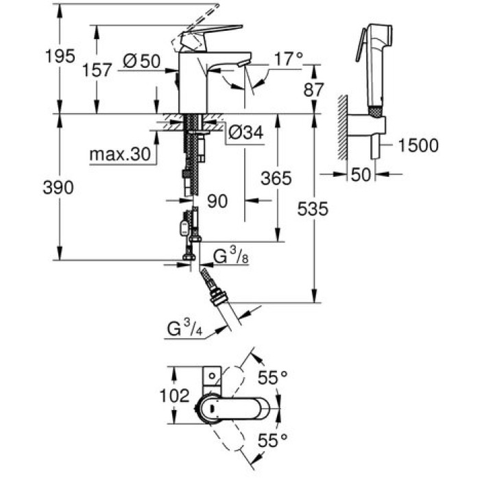 Смеситель для раковины Grohe Eurosmart cosmopolitan S-Size 23433000 Смеситель для раковины Grohe Eurosmart cosmopolitan S-Size 23433000
