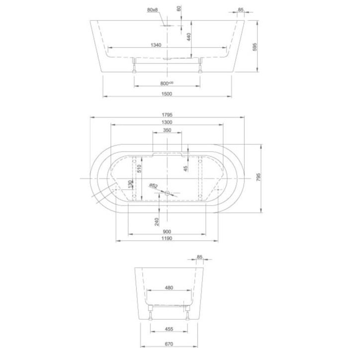 Ванна акриловая Knief Hot 180x80 см (0100-072)