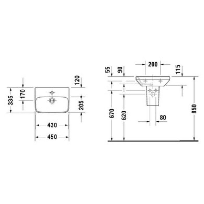 Плитка керамогранит Керамическая раковина 45 см Duravit DuraStyle 0708450000 для пола