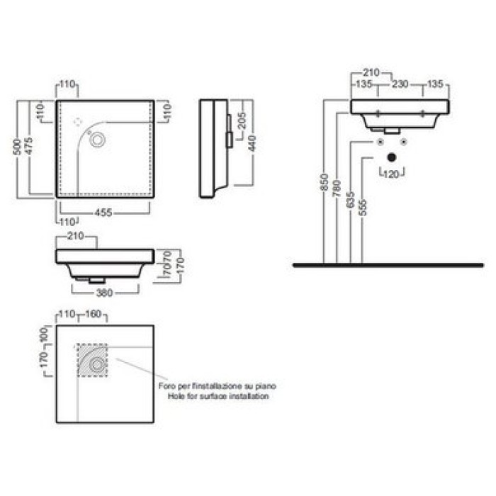 Керамическая раковина 50 см Hatria Grandangolo, белый (YxFA01) Керамическая раковина 50 см Hatria Grandangolo, белый (YxFA01)