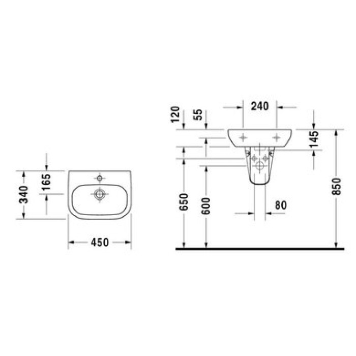 Плитка керамогранит Керамическая раковина 45 см Duravit D-Code 0705450000 для пола