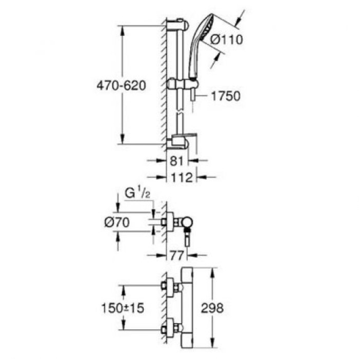 Grohe Grohtherm 1000 Cosmopolitan M Термостат для душа с душ.гарнитуром (34286002) Grohe Grohtherm 1000 Cosmopolitan M Термостат для душа с душ.гарнитуром (34286002)