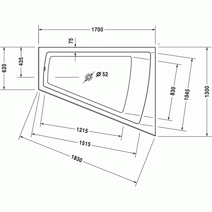 Paiova ванна асимметричная 170 см, правосторонняя 700267000000000 в интернет-магазине «Estet Room»