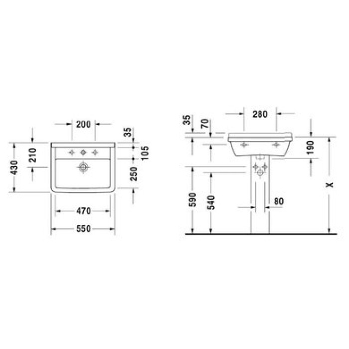 Плитка керамогранит Керамическая раковина 55 см Duravit Starck 3 0300550000 для пола