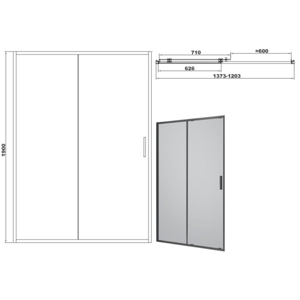 DEVIT FEN3640B ART Душевые двери 140, черный матовый, без поддона, стекло прозрачное