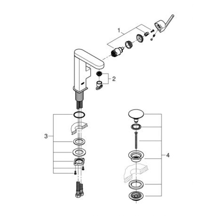 Grohe Plus Смеситель однорычажный для раковины М-Size + нажимной донный клапан (23872003)