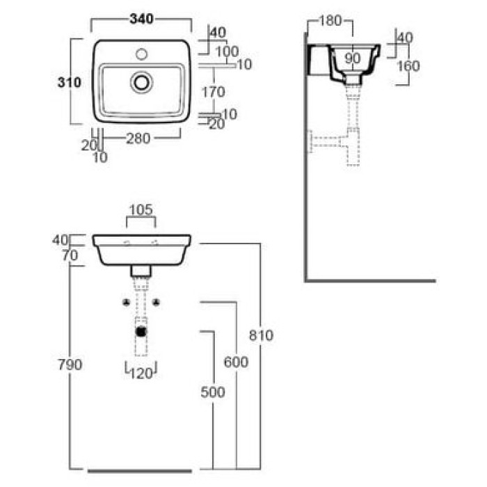 Керамическая раковина 34 см Simas Evolution EVO 14