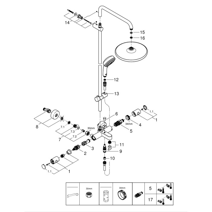 Плитка керамогранит Grohe Tempesta Cosmopolitan System 250 Душевая система с термостатом для ванны 26672000 для пола