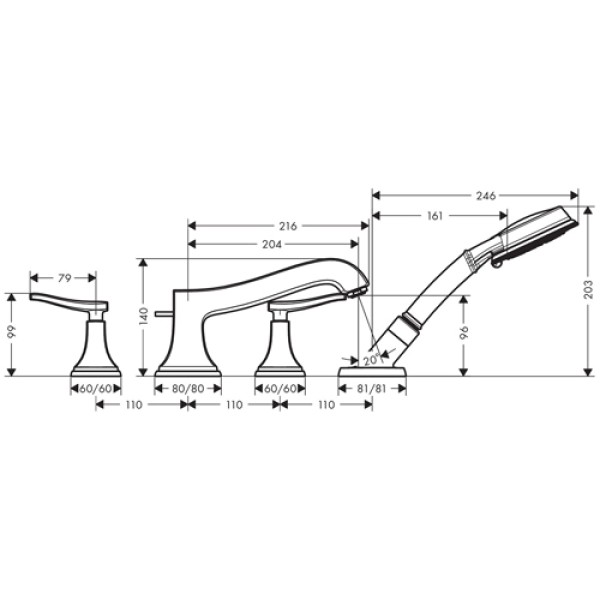 Смеситель для ванны Hansgrohe Metropol Classic 31441000