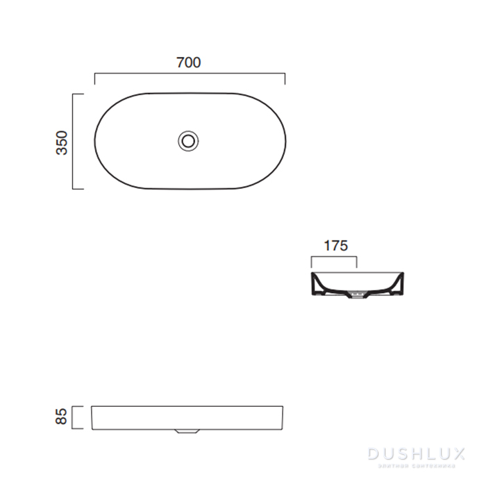 Керамическая раковина 70 см Catalano Horizon, nero satinato