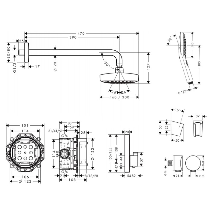 Плитка керамогранит Душевая система Hansgrohe Raindance Select E 27296000 для пола