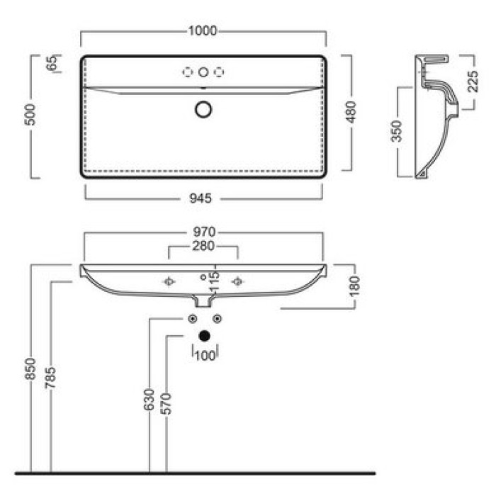 Керамическая раковина 100 см Hatria Canalgrande, белый (Y1EL01)