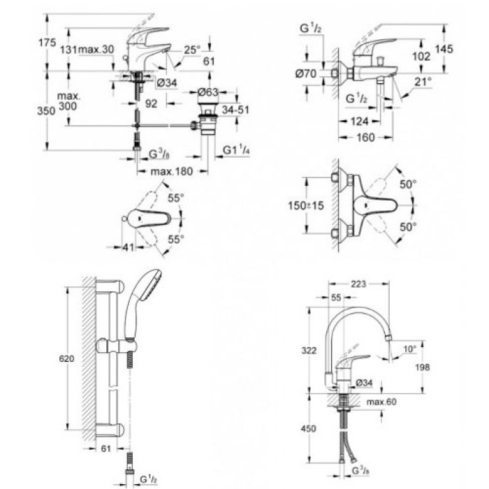 Набор смесителей для ванны и кухни Grohe Euroeco 123242K 4 в 1 Набор смесителей для ванны и кухни Grohe Euroeco 123242K 4 в 1