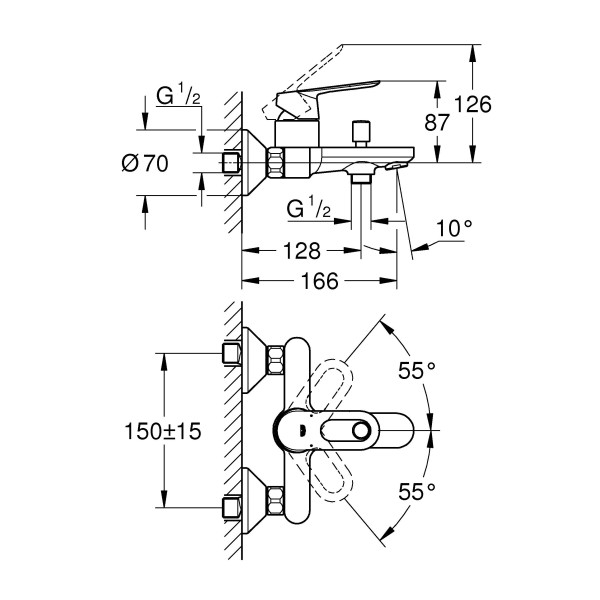 Grohe BauLoop Однорычажный смеситель для ванны (23603000)