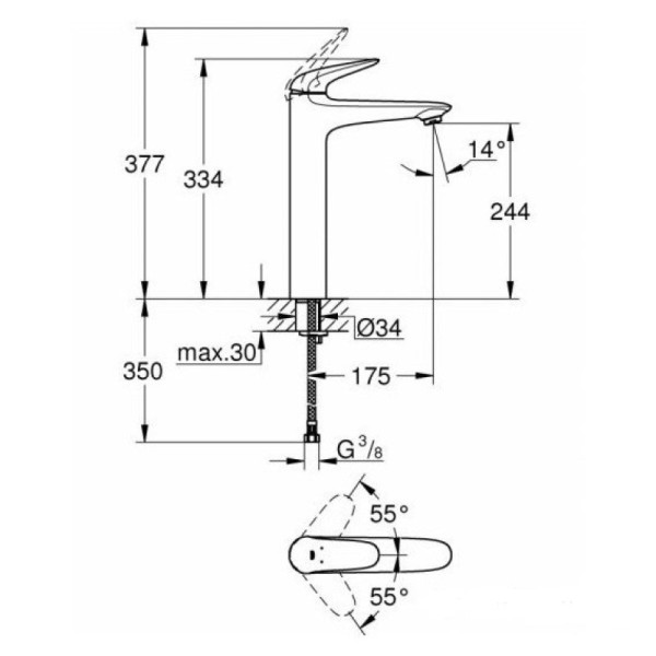 Grohe Eurostyle Смеситель однорычажный для раковины XL-Size (23719LS3)