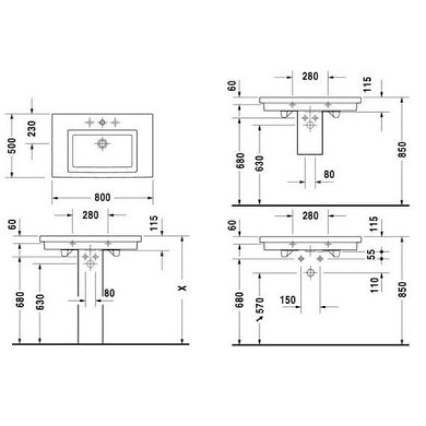 Плитка керамогранит Керамическая раковина шлифованная 80 см Duravit 2nd floor 0491800027 для пола