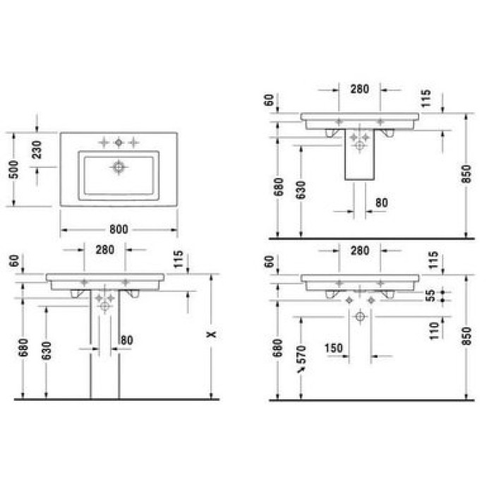 Плитка керамогранит Керамическая раковина шлифованная 80 см Duravit 2nd floor 0491800027 для пола