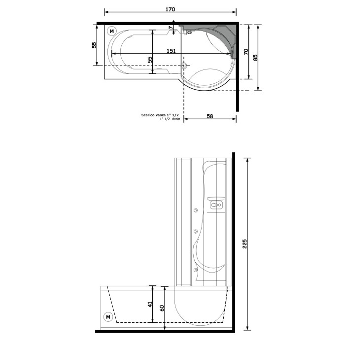 Gruppo Treesse Simona Box Ванна прямоугольная 170x70/85xh213 см