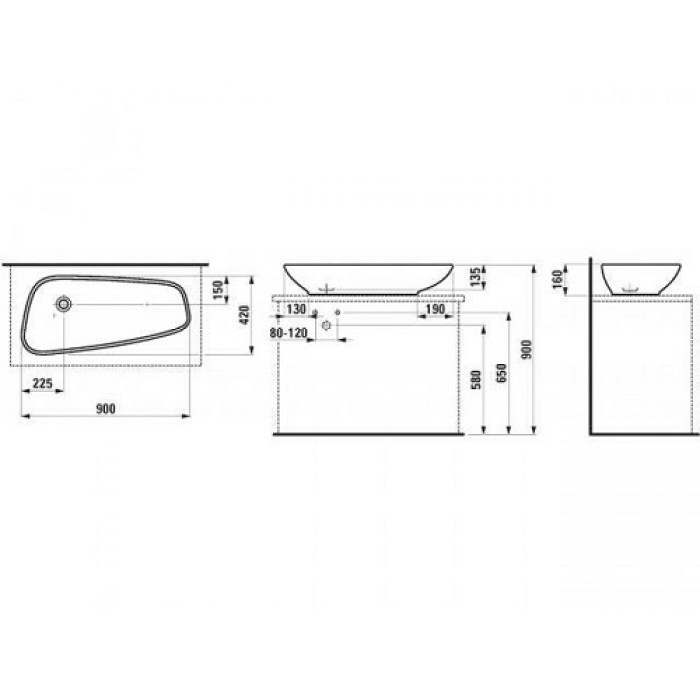 Раковина на столешницу асимметричная Laufen PALOMBA H8168010001121