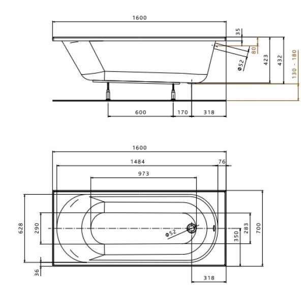 Ванна акриловая Kolo Opal Plus 160x70 XWP136000N