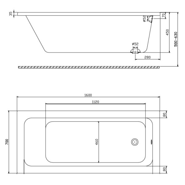 Ванна акриловая Kolo MODO XWP1160000 160x70
