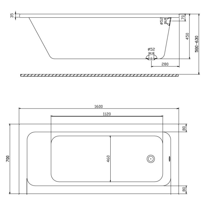 Ванна акриловая Kolo MODO XWP1160000 160x70