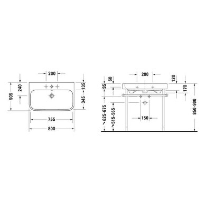 Плитка керамогранит Керамическая раковина 80 см Duravit Happy D.2 2318800000 для пола